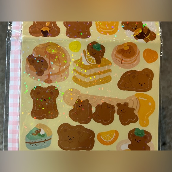 Daiso Bear Holographic Sticker Sheet Japan Exclusive Kawaii Teddy Sweets Sparkly - Picture 4 of 8